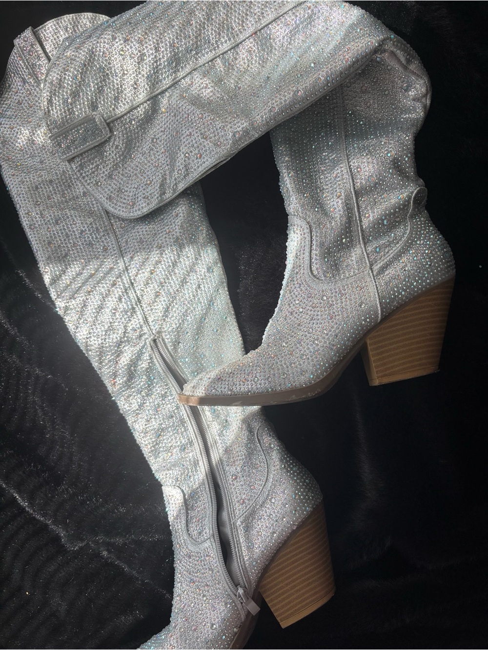Sparkly Rhinestone Knee-High Boots ✨🤍